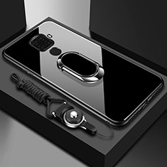 Silikon Schutzhülle Rahmen Tasche Hülle Spiegel mit Magnetisch Fingerring Ständer für Huawei Nova 5i Pro Schwarz
