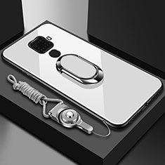 Silikon Schutzhülle Rahmen Tasche Hülle Spiegel mit Magnetisch Fingerring Ständer für Huawei Nova 5z Weiß
