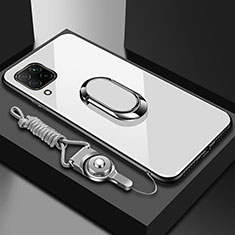 Silikon Schutzhülle Rahmen Tasche Hülle Spiegel mit Magnetisch Fingerring Ständer für Huawei Nova 6 SE Weiß