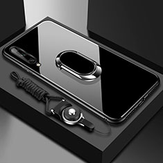 Silikon Schutzhülle Rahmen Tasche Hülle Spiegel mit Magnetisch Fingerring Ständer für Huawei P smart S Schwarz