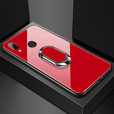 Silikon Schutzhülle Rahmen Tasche Hülle Spiegel mit Magnetisch Fingerring Ständer für Huawei P20 Lite Rot