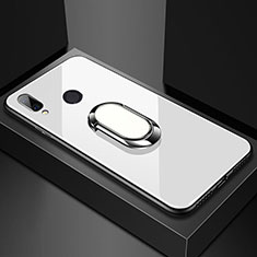 Silikon Schutzhülle Rahmen Tasche Hülle Spiegel mit Magnetisch Fingerring Ständer für Huawei P20 Lite Weiß