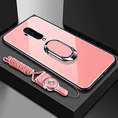 Silikon Schutzhülle Rahmen Tasche Hülle Spiegel mit Magnetisch Fingerring Ständer für OnePlus 7T Pro Rosegold