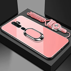 Silikon Schutzhülle Rahmen Tasche Hülle Spiegel mit Magnetisch Fingerring Ständer für Oppo A11 Rosa