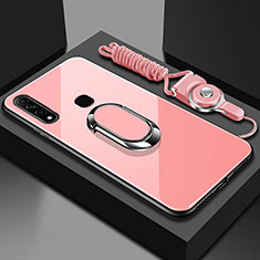 Silikon Schutzhülle Rahmen Tasche Hülle Spiegel mit Magnetisch Fingerring Ständer für Oppo A31 Rosa