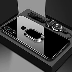 Silikon Schutzhülle Rahmen Tasche Hülle Spiegel mit Magnetisch Fingerring Ständer für Oppo A8 Schwarz