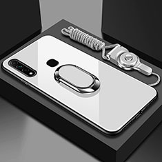 Silikon Schutzhülle Rahmen Tasche Hülle Spiegel mit Magnetisch Fingerring Ständer für Oppo A8 Weiß
