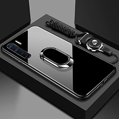 Silikon Schutzhülle Rahmen Tasche Hülle Spiegel mit Magnetisch Fingerring Ständer für Oppo A91 Schwarz