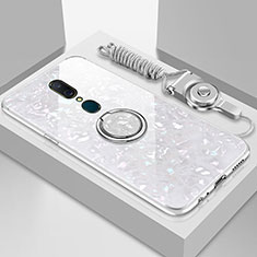 Silikon Schutzhülle Rahmen Tasche Hülle Spiegel mit Magnetisch Fingerring Ständer für Oppo A9X Weiß