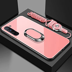 Silikon Schutzhülle Rahmen Tasche Hülle Spiegel mit Magnetisch Fingerring Ständer für Oppo Find X2 Lite Rosa