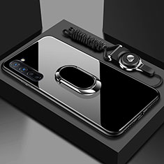 Silikon Schutzhülle Rahmen Tasche Hülle Spiegel mit Magnetisch Fingerring Ständer für Oppo Find X2 Lite Schwarz