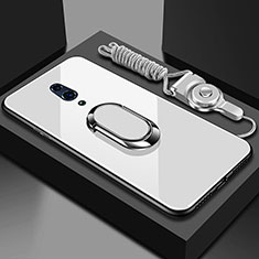 Silikon Schutzhülle Rahmen Tasche Hülle Spiegel mit Magnetisch Fingerring Ständer für Oppo Realme X Weiß