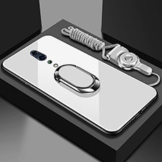 Silikon Schutzhülle Rahmen Tasche Hülle Spiegel mit Magnetisch Fingerring Ständer für Oppo Reno Z Weiß