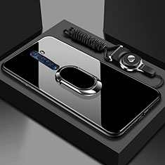 Silikon Schutzhülle Rahmen Tasche Hülle Spiegel mit Magnetisch Fingerring Ständer für Oppo Reno2 Schwarz