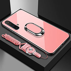 Silikon Schutzhülle Rahmen Tasche Hülle Spiegel mit Magnetisch Fingerring Ständer für Realme X3 SuperZoom Rosa