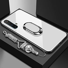 Silikon Schutzhülle Rahmen Tasche Hülle Spiegel mit Magnetisch Fingerring Ständer für Realme X50 5G Weiß