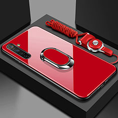 Silikon Schutzhülle Rahmen Tasche Hülle Spiegel mit Magnetisch Fingerring Ständer für Realme XT Rot