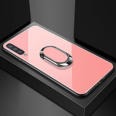 Silikon Schutzhülle Rahmen Tasche Hülle Spiegel mit Magnetisch Fingerring Ständer für Samsung Galaxy A90 5G Rosegold