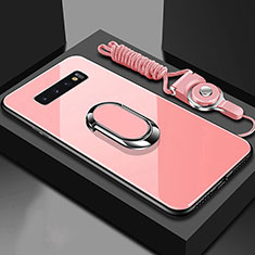 Silikon Schutzhülle Rahmen Tasche Hülle Spiegel mit Magnetisch Fingerring Ständer für Samsung Galaxy S10 5G Rosegold