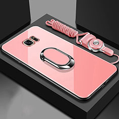 Silikon Schutzhülle Rahmen Tasche Hülle Spiegel mit Magnetisch Fingerring Ständer für Samsung Galaxy S7 Edge G935F Rosegold