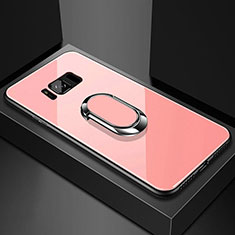 Silikon Schutzhülle Rahmen Tasche Hülle Spiegel mit Magnetisch Fingerring Ständer für Samsung Galaxy S8 Plus Rosegold