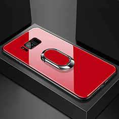 Silikon Schutzhülle Rahmen Tasche Hülle Spiegel mit Magnetisch Fingerring Ständer für Samsung Galaxy S8 Plus Rot