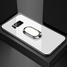 Silikon Schutzhülle Rahmen Tasche Hülle Spiegel mit Magnetisch Fingerring Ständer für Samsung Galaxy S8 Weiß