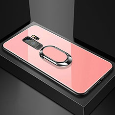 Silikon Schutzhülle Rahmen Tasche Hülle Spiegel mit Magnetisch Fingerring Ständer für Samsung Galaxy S9 Plus Rosegold