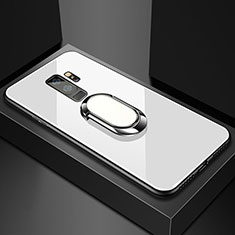 Silikon Schutzhülle Rahmen Tasche Hülle Spiegel mit Magnetisch Fingerring Ständer für Samsung Galaxy S9 Plus Weiß