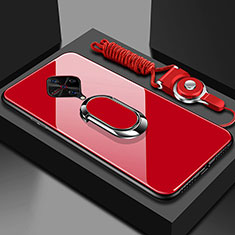 Silikon Schutzhülle Rahmen Tasche Hülle Spiegel mit Magnetisch Fingerring Ständer für Vivo S1 Pro Rot