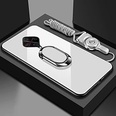 Silikon Schutzhülle Rahmen Tasche Hülle Spiegel mit Magnetisch Fingerring Ständer für Vivo S1 Pro Weiß