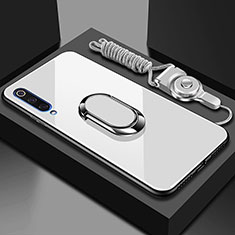 Silikon Schutzhülle Rahmen Tasche Hülle Spiegel mit Magnetisch Fingerring Ständer für Xiaomi CC9e Weiß