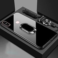 Silikon Schutzhülle Rahmen Tasche Hülle Spiegel mit Magnetisch Fingerring Ständer für Xiaomi Mi 6X Schwarz