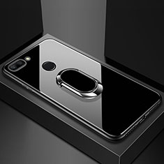 Silikon Schutzhülle Rahmen Tasche Hülle Spiegel mit Magnetisch Fingerring Ständer für Xiaomi Mi 8 Lite Schwarz