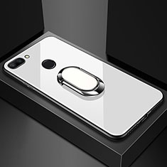 Silikon Schutzhülle Rahmen Tasche Hülle Spiegel mit Magnetisch Fingerring Ständer für Xiaomi Mi 8 Lite Weiß