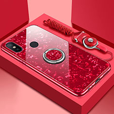Silikon Schutzhülle Rahmen Tasche Hülle Spiegel mit Magnetisch Fingerring Ständer für Xiaomi Mi A2 Lite Rot
