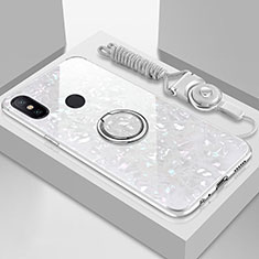 Silikon Schutzhülle Rahmen Tasche Hülle Spiegel mit Magnetisch Fingerring Ständer für Xiaomi Mi A2 Lite Weiß