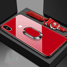 Silikon Schutzhülle Rahmen Tasche Hülle Spiegel mit Magnetisch Fingerring Ständer für Xiaomi Mi A2 Rot