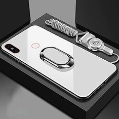 Silikon Schutzhülle Rahmen Tasche Hülle Spiegel mit Magnetisch Fingerring Ständer für Xiaomi Mi A2 Weiß