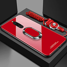 Silikon Schutzhülle Rahmen Tasche Hülle Spiegel mit Magnetisch Fingerring Ständer für Xiaomi Redmi 8 Rot