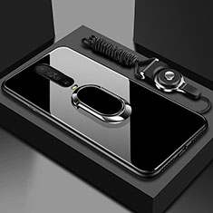 Silikon Schutzhülle Rahmen Tasche Hülle Spiegel mit Magnetisch Fingerring Ständer für Xiaomi Redmi K30 5G Schwarz
