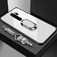 Silikon Schutzhülle Rahmen Tasche Hülle Spiegel mit Magnetisch Fingerring Ständer für Xiaomi Redmi Note 8 Pro Weiß