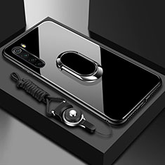 Silikon Schutzhülle Rahmen Tasche Hülle Spiegel mit Magnetisch Fingerring Ständer für Xiaomi Redmi Note 8T Schwarz