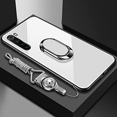 Silikon Schutzhülle Rahmen Tasche Hülle Spiegel mit Magnetisch Fingerring Ständer für Xiaomi Redmi Note 8T Weiß