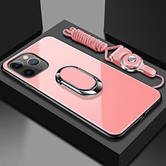 Silikon Schutzhülle Rahmen Tasche Hülle Spiegel mit Magnetisch Fingerring Ständer T01 für Apple iPhone 11 Pro Max Rosa