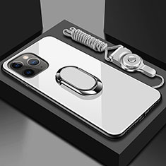 Silikon Schutzhülle Rahmen Tasche Hülle Spiegel mit Magnetisch Fingerring Ständer T01 für Apple iPhone 11 Pro Max Weiß