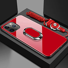 Silikon Schutzhülle Rahmen Tasche Hülle Spiegel mit Magnetisch Fingerring Ständer T01 für Apple iPhone 11 Pro Rot
