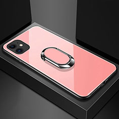 Silikon Schutzhülle Rahmen Tasche Hülle Spiegel mit Magnetisch Fingerring Ständer T01 für Apple iPhone 11 Rosa
