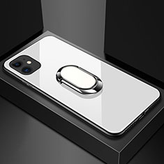 Silikon Schutzhülle Rahmen Tasche Hülle Spiegel mit Magnetisch Fingerring Ständer T01 für Apple iPhone 11 Weiß
