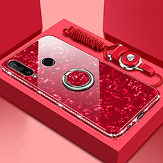 Silikon Schutzhülle Rahmen Tasche Hülle Spiegel mit Magnetisch Fingerring Ständer T01 für Huawei Honor 20i Rot